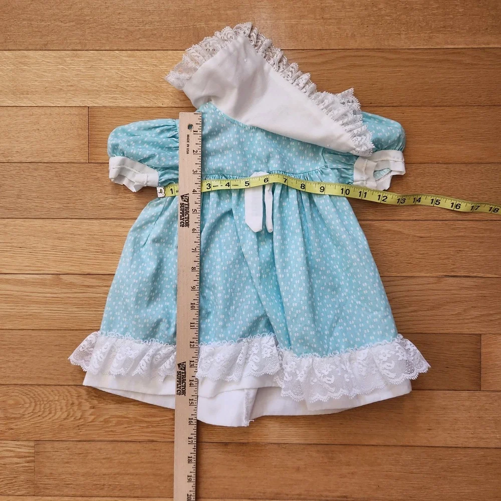 Vintage Winnie The Pooh Girls Dress 2T Light Blue Polka Dot Lace Trim USA‎ Made